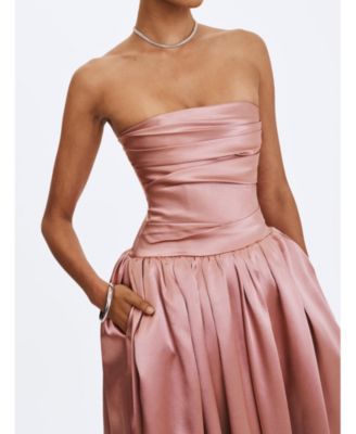  Willette Satin Strapless Gathered Maxi Dress