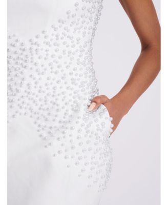  Tais Faux Pearl Beaded Cocoon Shape Mini Dress