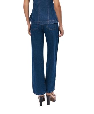  Eyelet Detail Wide-Leg Denim Pants in Medium Blue