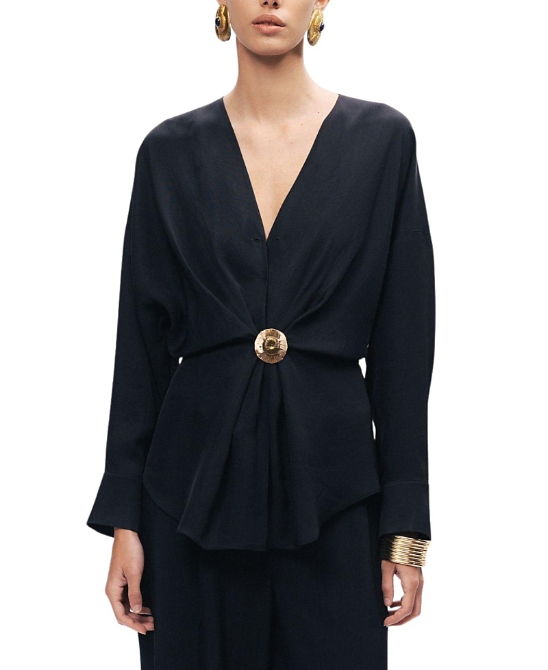 Nocturne Draped Buckle-Detail Shirt