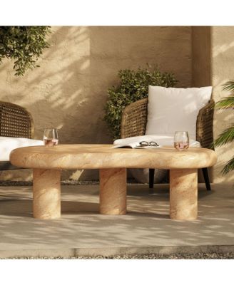 Elowen Indoor - Outdoor Patio Textured Faux Travertine Coffee Table