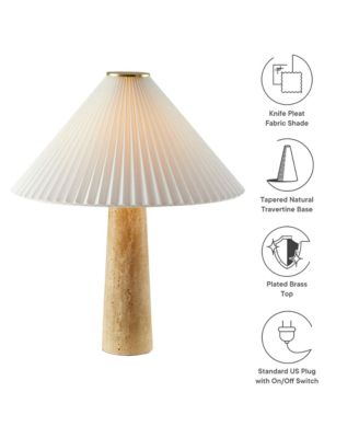 Cove Travertine Table Lamp With Pleated Shade