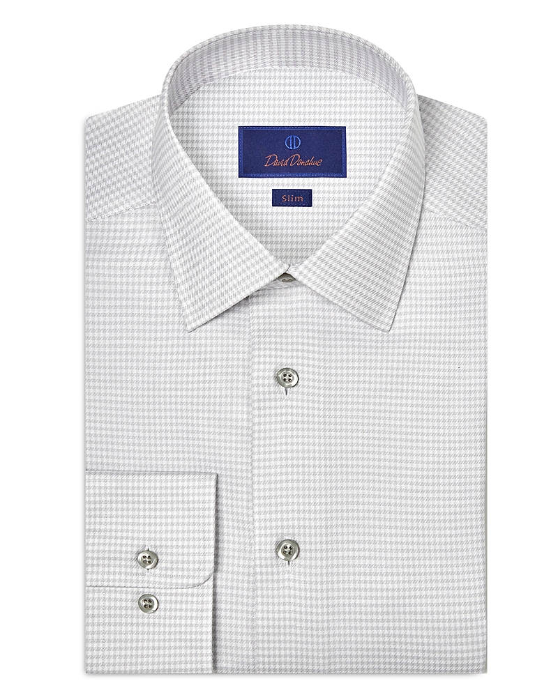 David Donahue Slim Fit Stretch Twill Micro Check Dress Shirt