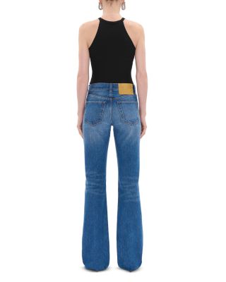 Flora Mid Rise Flare Leg Jeans in Real Blue
