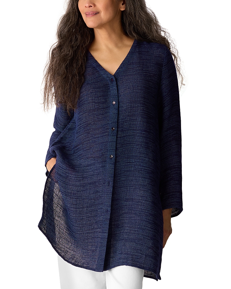Eileen Fisher Linen Gauze Strata V Neck Long Top