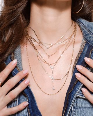 14K Yellow Gold Diamond Butterfly Lariat Necklace, 18"