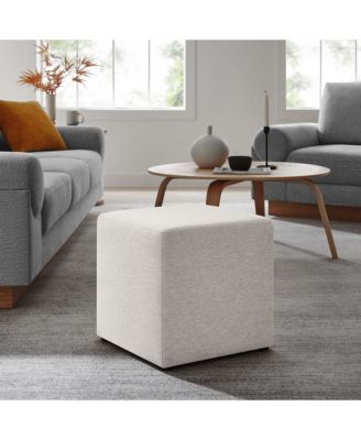  Callum 17" Square Woven Heathered Fabric Upholstered Ottoman