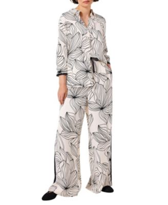  Women's Floral Print Wide Satin Trousers