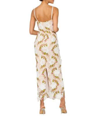 Norah  Plunging Dimensional Floral Column Dress