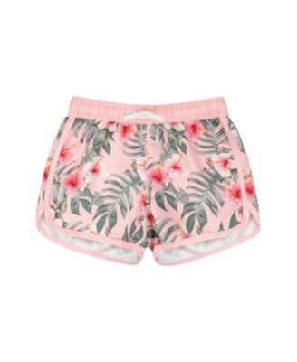 Girls' Elastic Waist Drawstring Hibiscus Swim Shorts - Big Kid