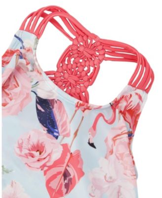 Girls' Two-Piece Triple Strap Flamingo Swimsuit - Little Kid