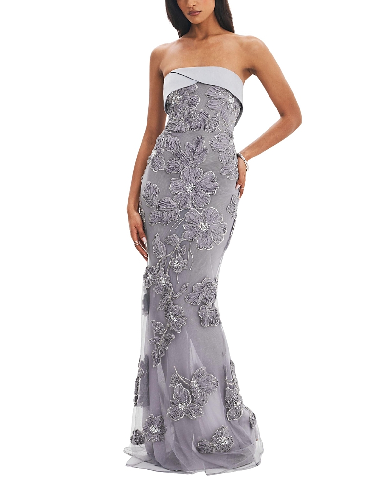 Miss Circle Raphaela Beaded Floral Strapless Mermaid Maxi Dress
