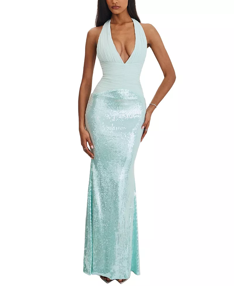 Miss Circle Wendale Sequin Plunging Mermaid Maxi Dress