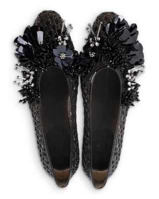Women's Glam Sequin Flower Black Jelly Shoes