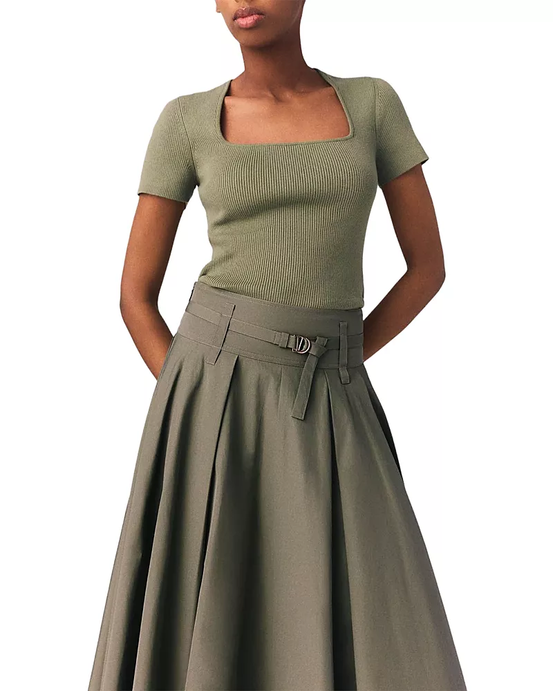 Maje Miyo Ribbed Square Neck Sweater