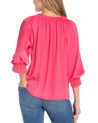 Three Quarter Sleeve Button Front Woven Top