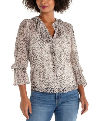 Long Sleeve Ruffle Front Woven Shirt