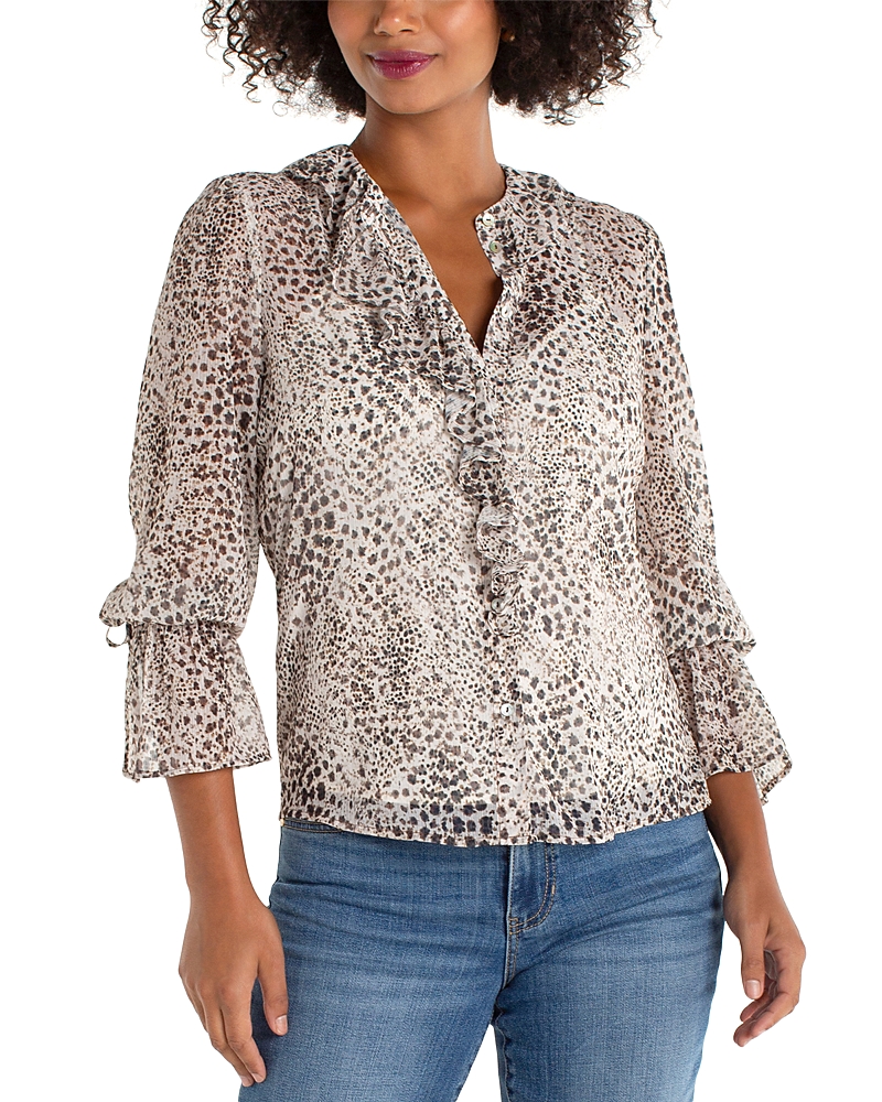 Liverpool Los Angeles Long Sleeve Ruffle Front Woven Shirt
