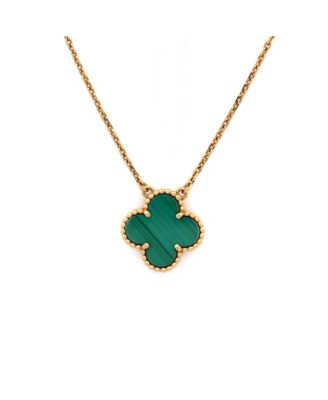  Vintage Alhambra Pendant Necklace 18K Gold and Malachite, 16.25"