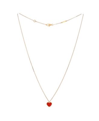  Sweet Alhambra Heart Pendant Necklace 18K Rose Gold and Carnelian, 15.75"
