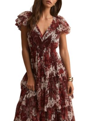  Women's Floral Print Tulle Midi Dress