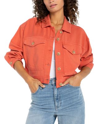 Oversized Cropped Denim Jacket in Red Clay