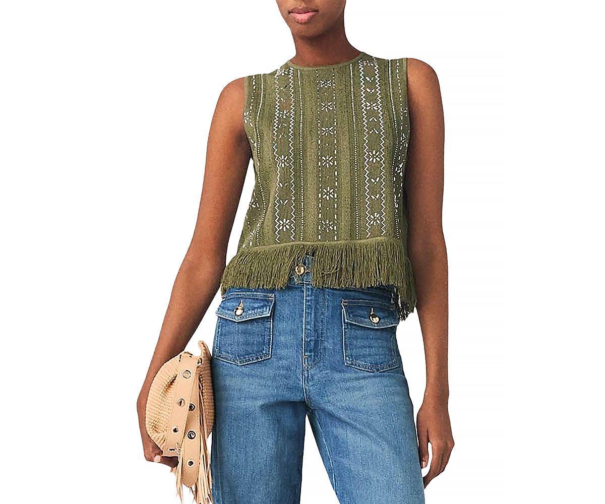 Maje Lilurex Fringed Rhinestone Flower Top