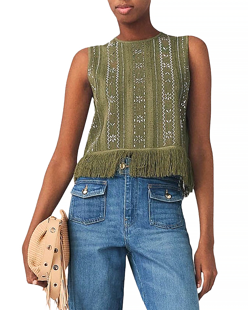 Maje Lilurex Fringed Rhinestone Flower Top