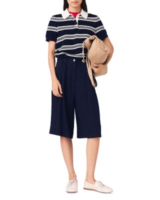 Striped Rhinestone Collar Polo