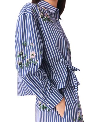 Beaded Floral Striped Shirt