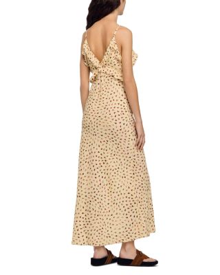 Soleane Flower Print Ruffle Maxi Dress