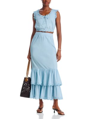 Eyelet Trim Top & Eyelet Trim Midi Skirt