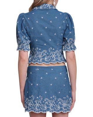 Chambray Embroidered Top & Chambray Embroidered Mini Skirt
