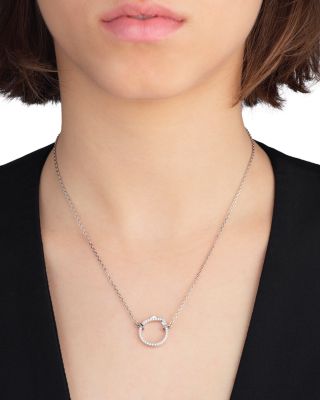 18K White Gold Antifer Diamond & Polished V Ring Pendant Necklace, 16.5-17.7"