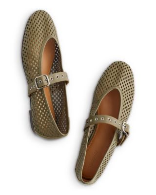 Women's Remy Diamond Perforated Leather Mary Jane Flats