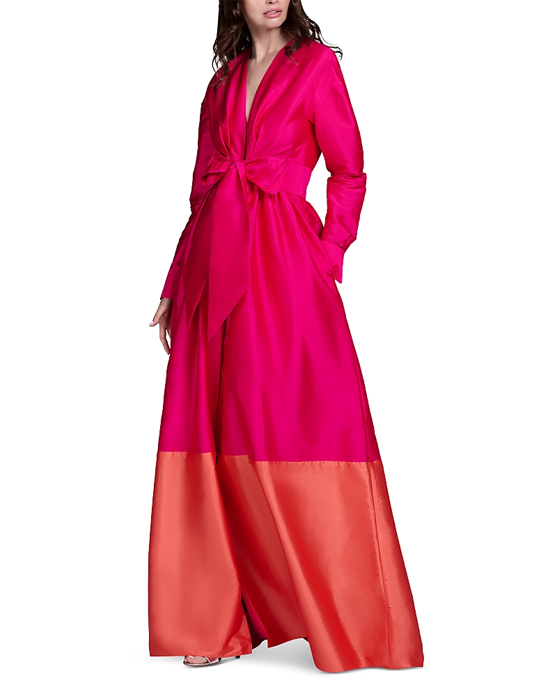Emily Shalant Taffeta Color Blocked Tie Front Gown