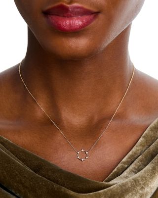 14K Yellow Gold Prong Diamonds Circle Pendant Necklace, 14-16"