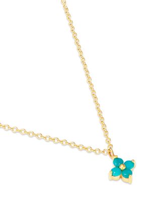 14K Yellow Gold Turquoise Gemstones Flower Cluster Pendant Necklace, 14-16"