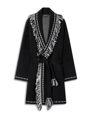 Fringe Hem Tie Belt Cardigan