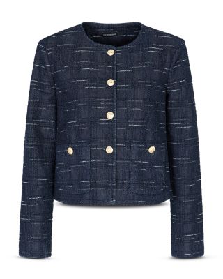 Check Jacquard Collarless Jacket