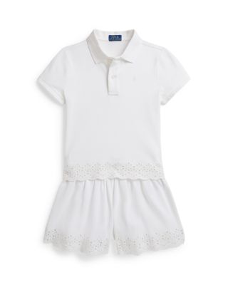 Girls' Eyelet Stretch Mesh Polo Shirt & Shorts Set - Little Kid, Big Kid