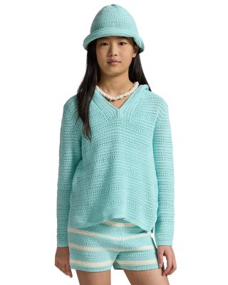 Girls' Crocheted Cotton Hooded Sweater - Little Kid, Big Kid