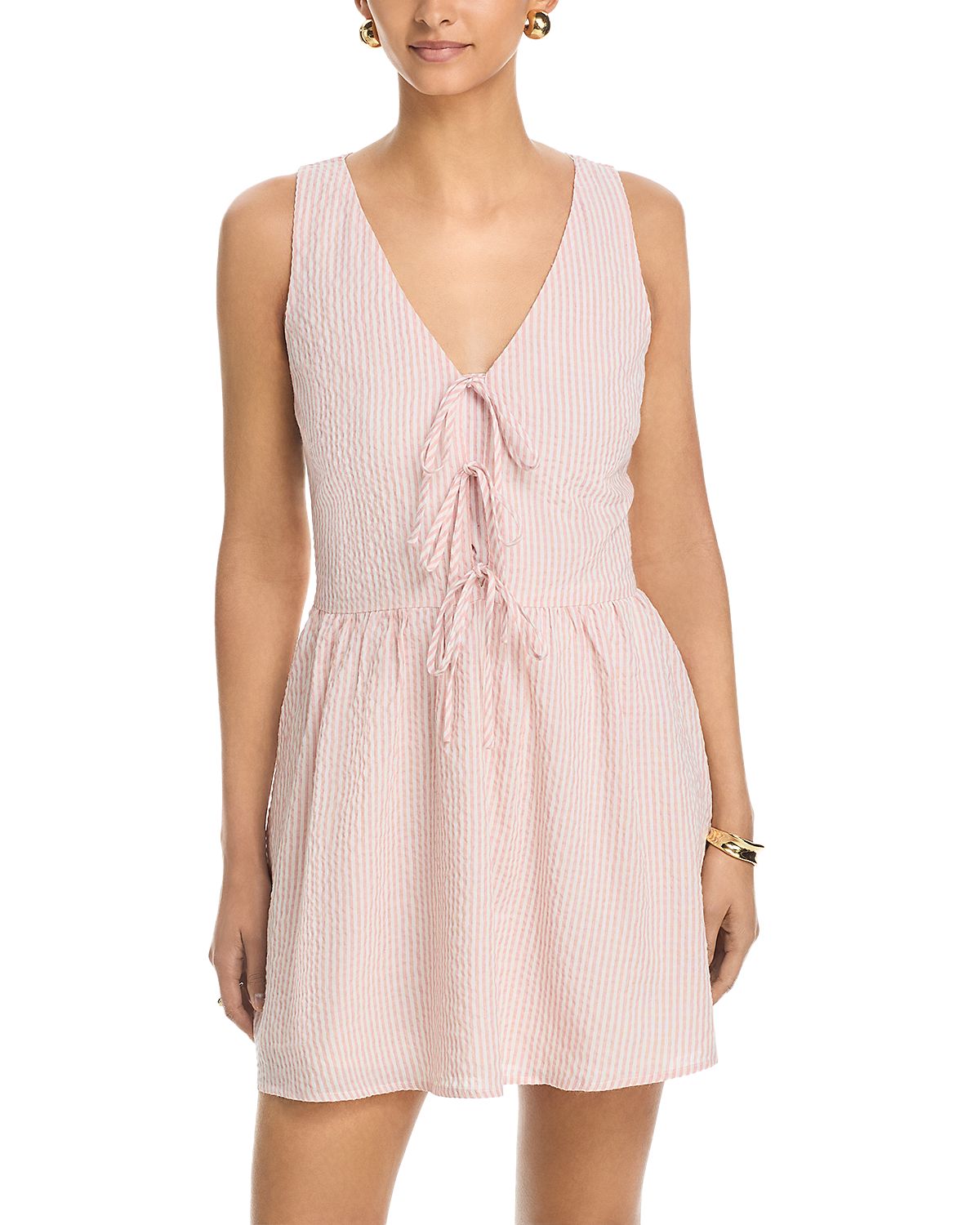 Aqua Stripe Poplin Front Tie Mini Dress - Exclusive