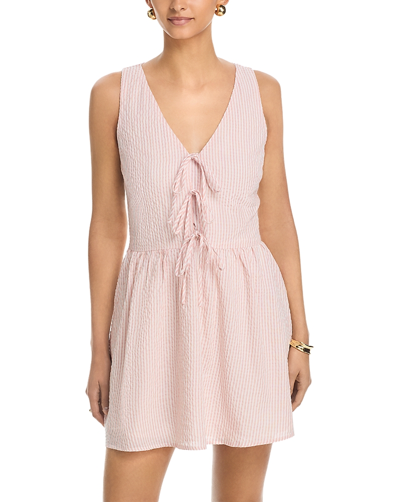 Aqua Stripe Poplin Front Tie Mini Dress - Exclusive