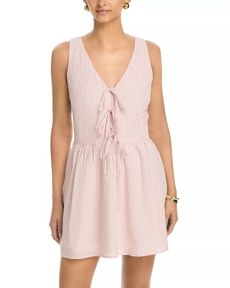 Aqua Stripe Poplin Front Tie Mini Dress - Exclusive