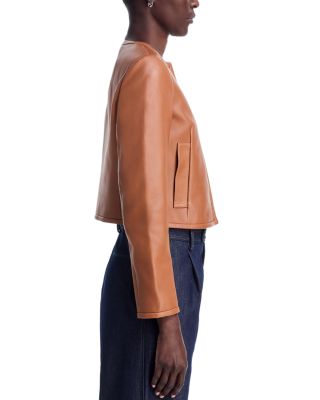 Collarless Crop Leather Jacket