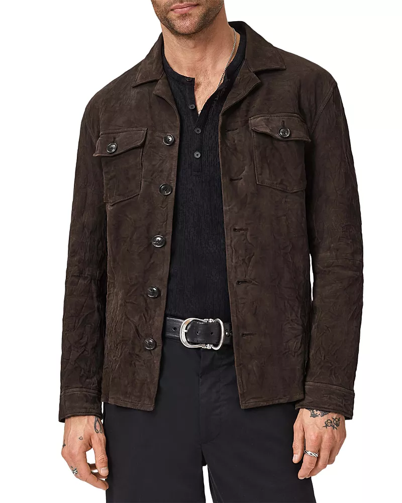 John Varvatos Jesse Leather Shirt Jacket with Buttons