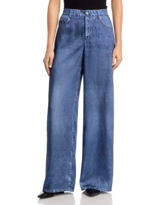 Sage Denim Print Satin Pants