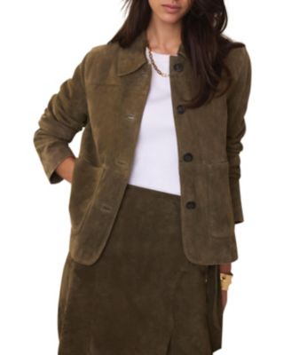  Women's Suede Jacket with Classic Collar & Button-Front Pockets