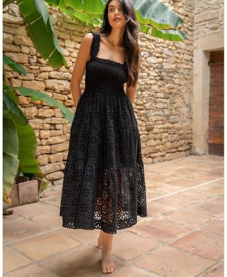  Kristen Sleeveless Smocked Eyelet Midi Dress